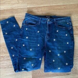 Judy Blue Star-Embroidered frayed hem Skinny Fit Jeans EUC